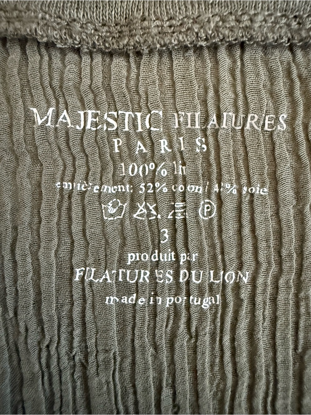 Majestic Filatures Linen & Silk Blend Pleated Back T-Shirt Sage Green size 3 M/L - Picture 10 of 10